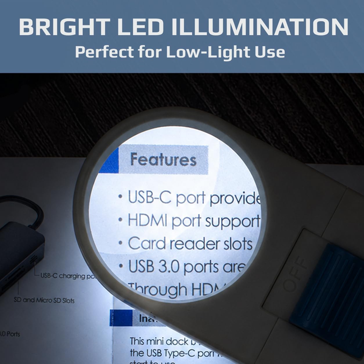 Carson Illuminated Hand Held 7x LED Lighted Aspheric Magnifier with 1.5'' Lens Diameter (SV-70),White (Pack of 1)