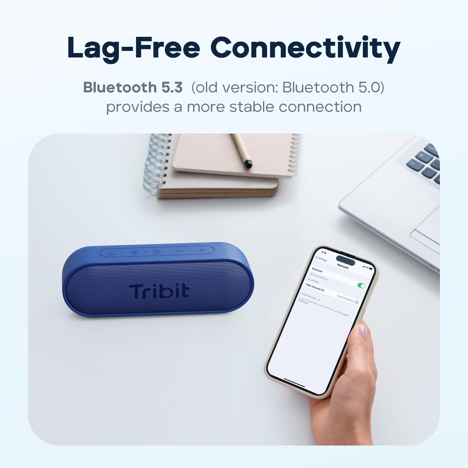 Tribit XSound Go Portable Bluetooth Speaker, 16W, 24H Playtime, Black | IPX7 Waterproof, Custom EQ, XBass, BT5.3, Wireless, Loud Sound, TWS Pairing, Type-C, Outdoor, Home, Travel, Beach, Shower