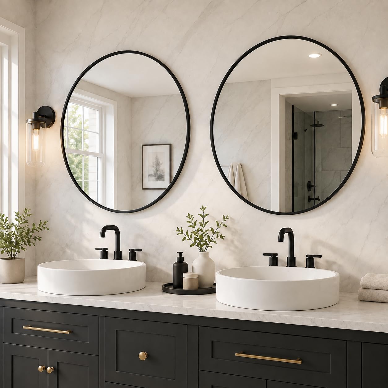 USHOWER Frameless Round Bathroom Mirror 24"
