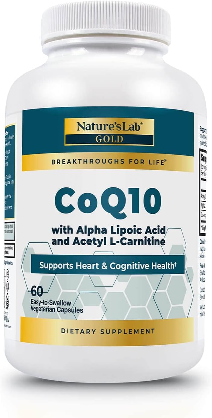 Nature's Lab CoQ10 200mg with Alpha Lipoic Acid & L-Carnitine - High Absorption Heart & Brain Support - Energy & Mitochondrial Function - 60