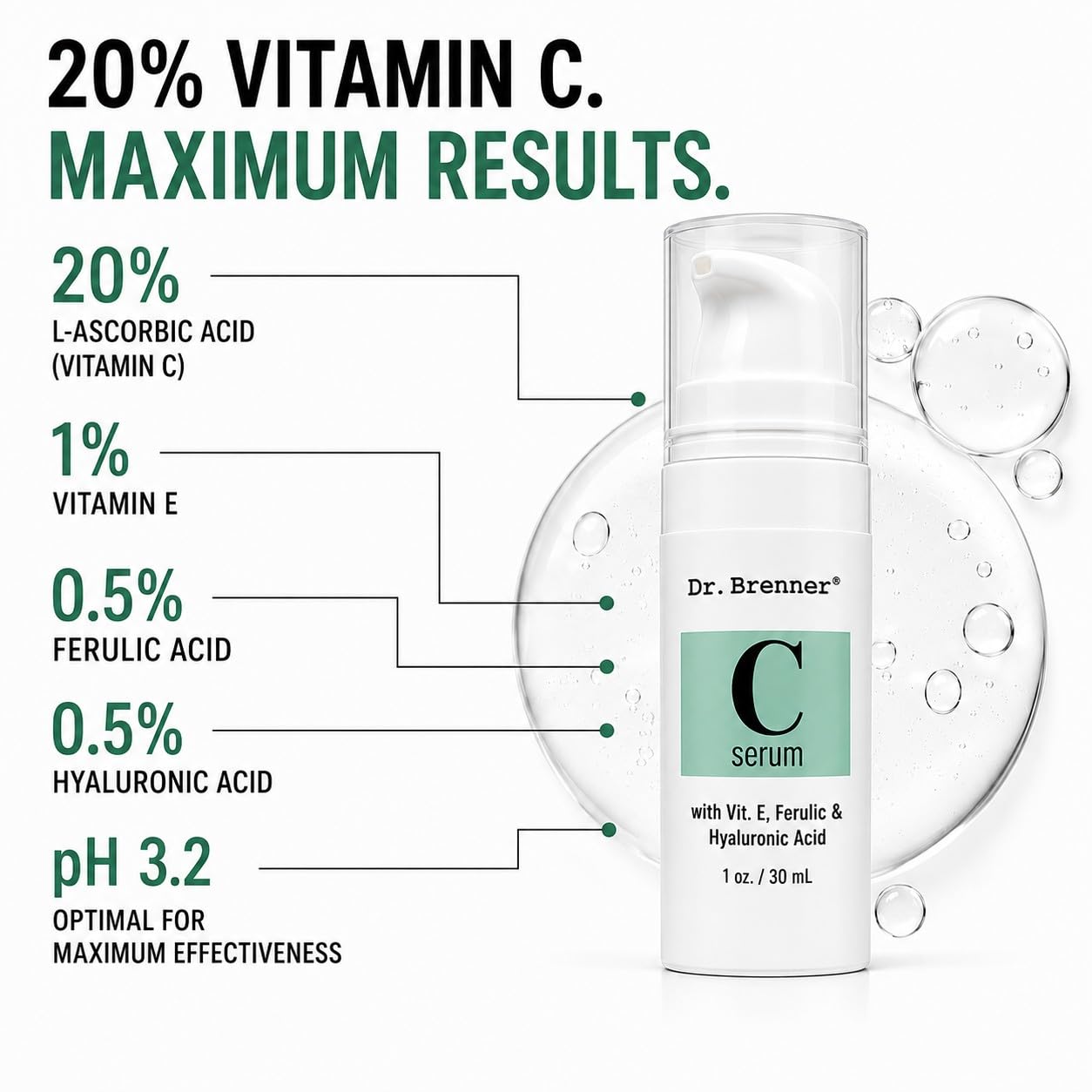 Vitamin C Serum 20% Pure L-Ascorbic Acid, Ferulic Acid