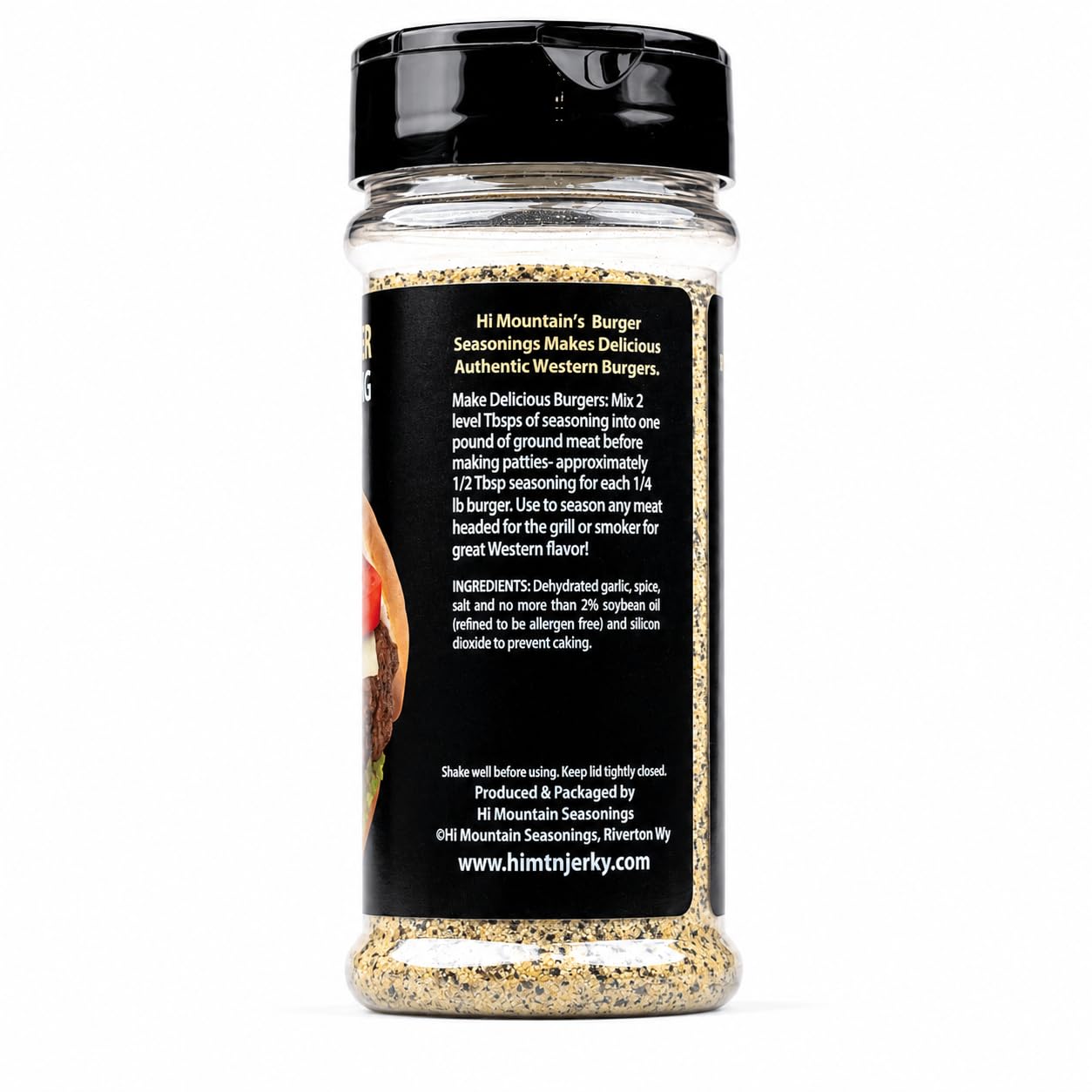 Hi Mountain Hickory Burger Seasoning | Smoked Hamburger Seasoning | Smoked hickory burger seasoning with garlic for rich grilled flavor on beef, turkey, chicken and venison burgers.