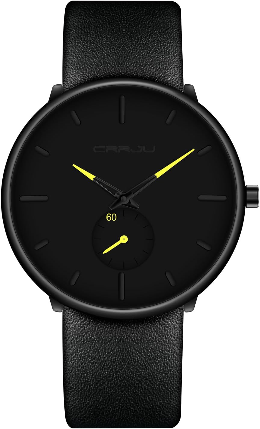 Mens Watches Ultra-Thin Minimalist Waterproof-Fashion Wrist Watch for Men Unisex Dress with Leather Band