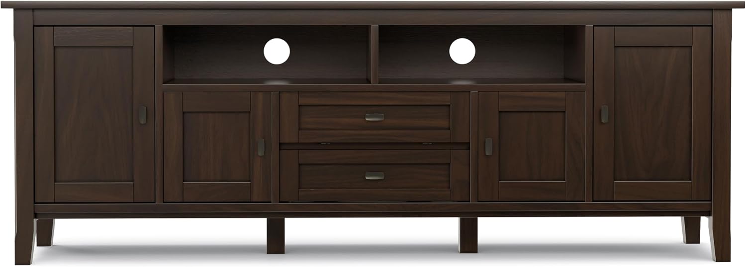 SIMPLIHOME Warm Shaker 47" Wide Solid Wood TV Stand in Light Golden Brown