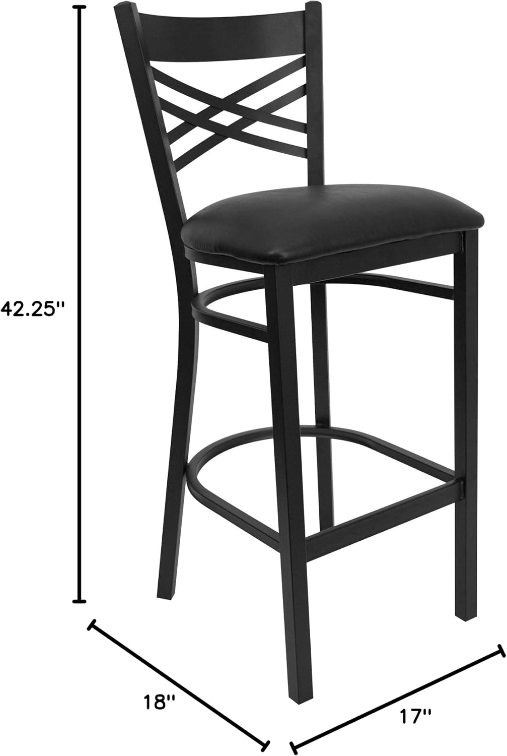 Flash Furniture Hercules Metal Restaurant Barstool, Black | X Back Style, Vinyl Upholstery, Durable Construction, Commercial Use