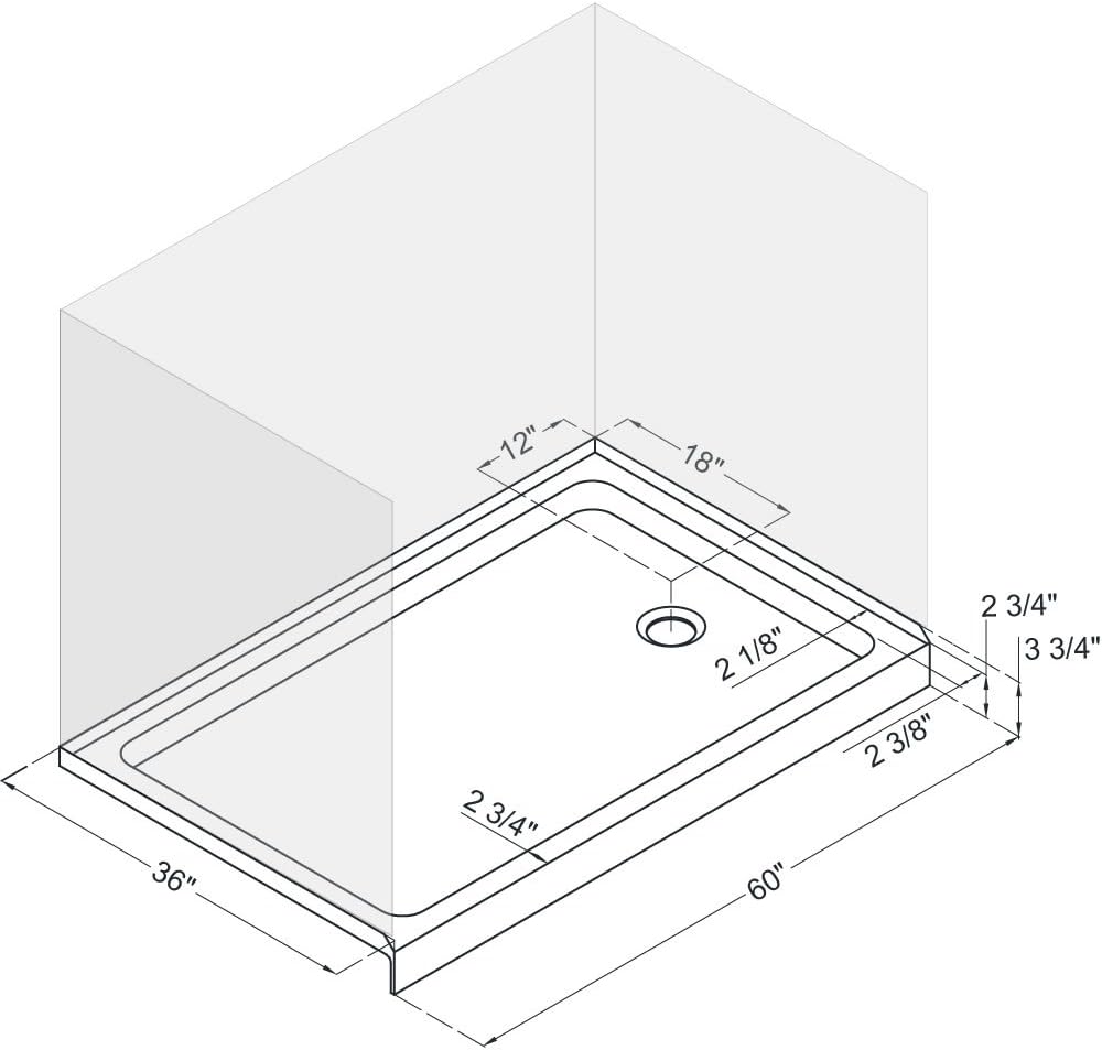 DreamLine SlimLine 36 in. D x 60 in. W x 2 3/4 in. H Right Drain Single Threshold Shower Base in White, DLT-1136602