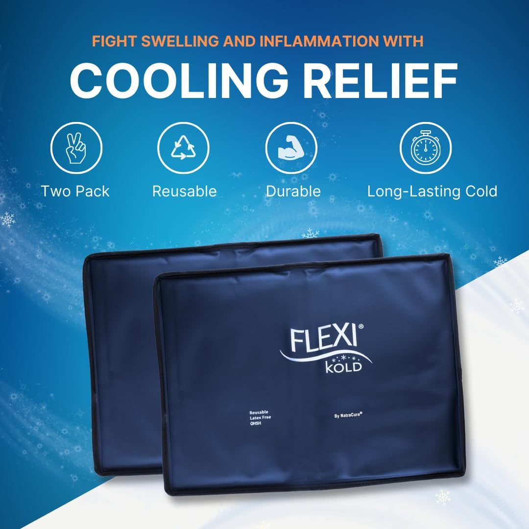 FlexiKold Gel Ice Packs (Standard Large: 10.5" x 14.5") for Injuries Reusable, Back Pain Relief, Knee Wrap, After Surgery, Ice Pack for Knee, Shoulder - 6300-COLD by NatraCure