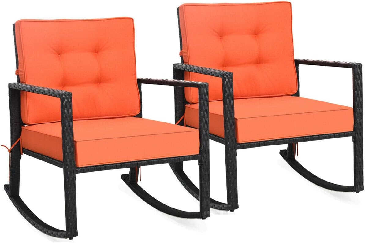 Tangkula Wicker Rocking Chair, Outdoor Glider Rattan Rocker Chair with Heavy-Duty Steel Frame
