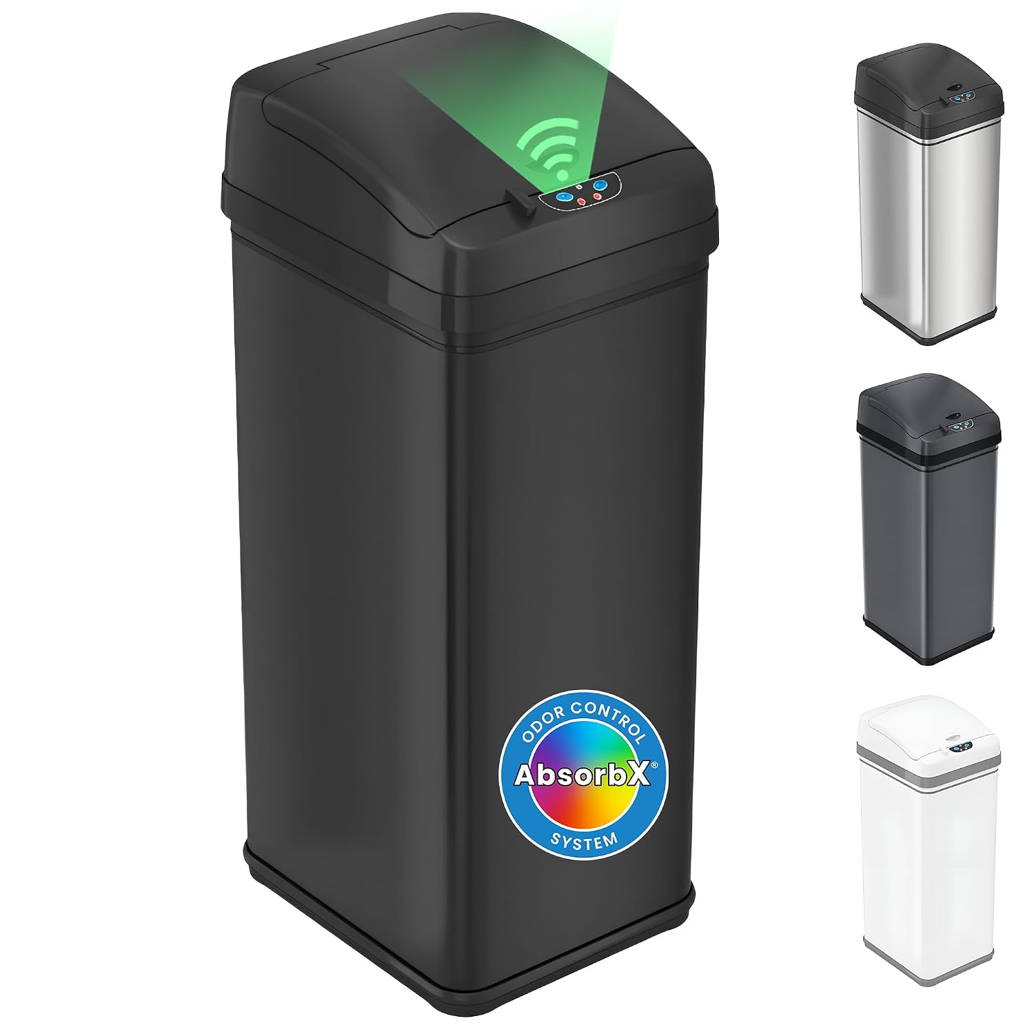 iTouchless 50 Liter / 13 Gallon Kitchen Trash Can with Lid & Deodorizer – Motion Sensor Semi-Round Stainless Steel Garbage Bin for Home, Office, or Garage – Slim, Wide Opening Large Capacity Design