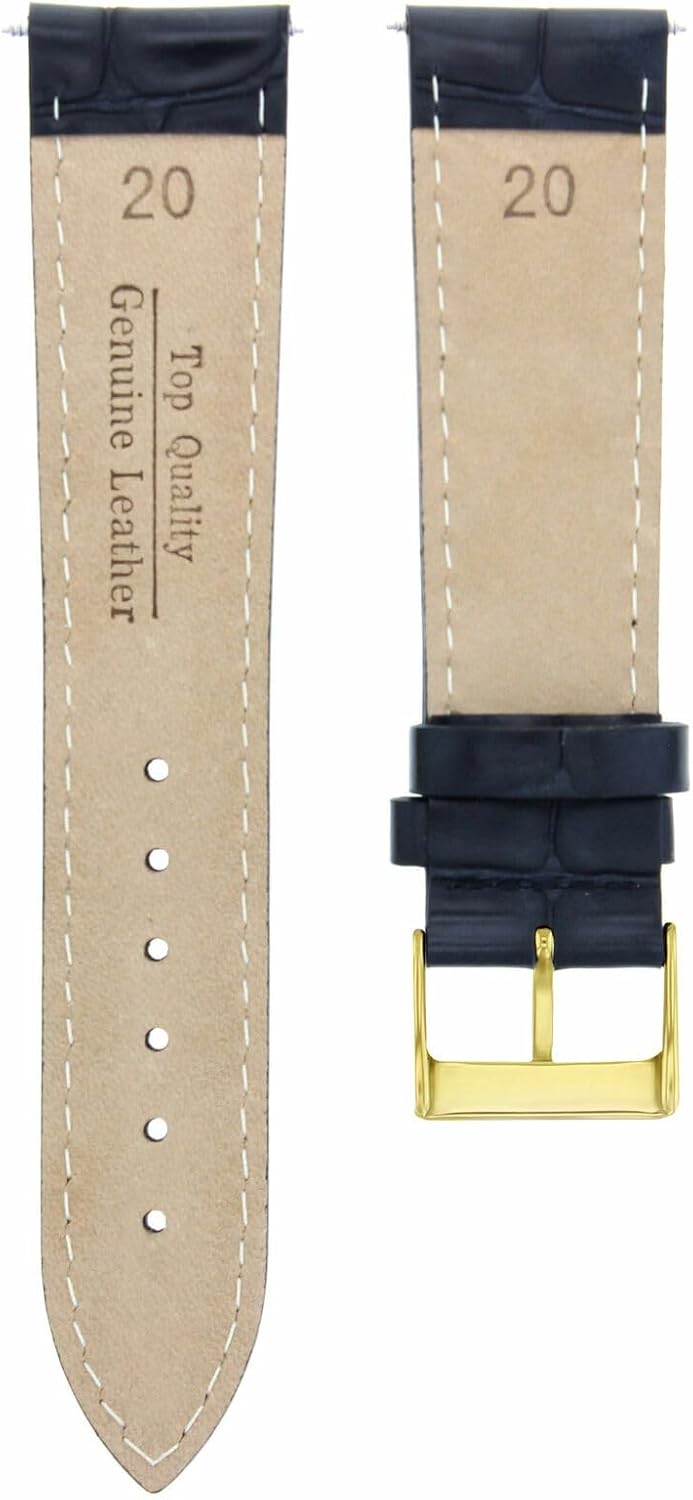 Ewatchparts 20mm Italian Leather Watch Band Strap Compatible With Invicta Diver Russian Watch Black With Gold Buckle