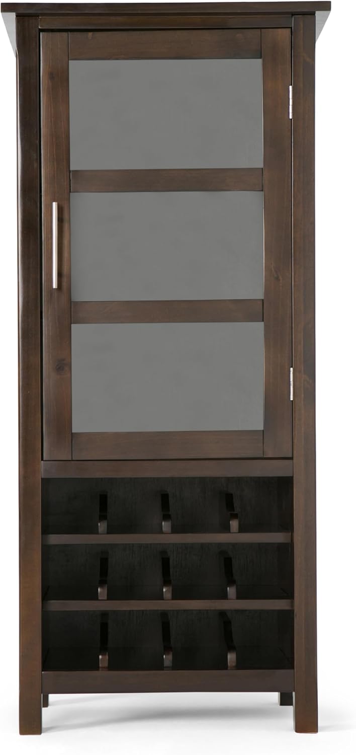 SIMPLIHOME Avalon 12-Bottle SOLID WOOD 22 Inch Wide Contemporary High Storage Wine Rack Cabinet in Dark Tobacco Brown, For the Living Room, Dining Room and Kitchen