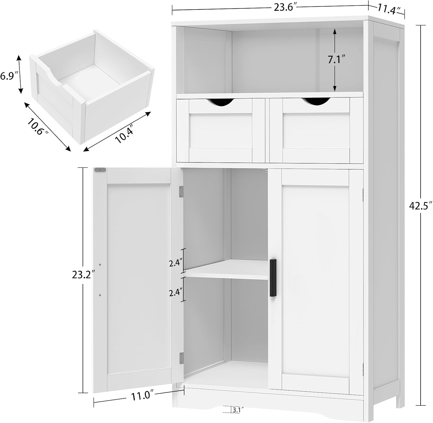 Iwell Storage Cabinet with 2 Drawers & Adjustable Shelves, Cupboard, Floor Cabinet for Living Room, Home Office, Rustic Brown