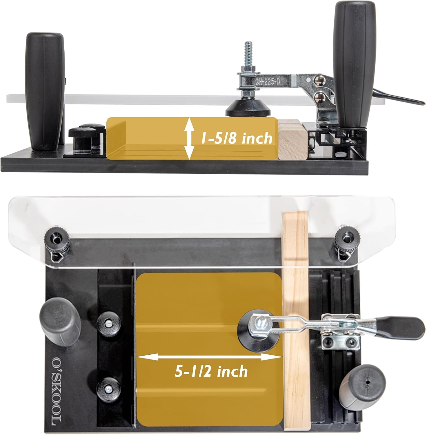 O'SKOOL Rail Coping Sled Router Table Jig, Fits 5-1/2" x 1-5/8"Stock | Phenolic Base, Toggle Clamp, Sacrificial Fence, Square End-Grain Cuts