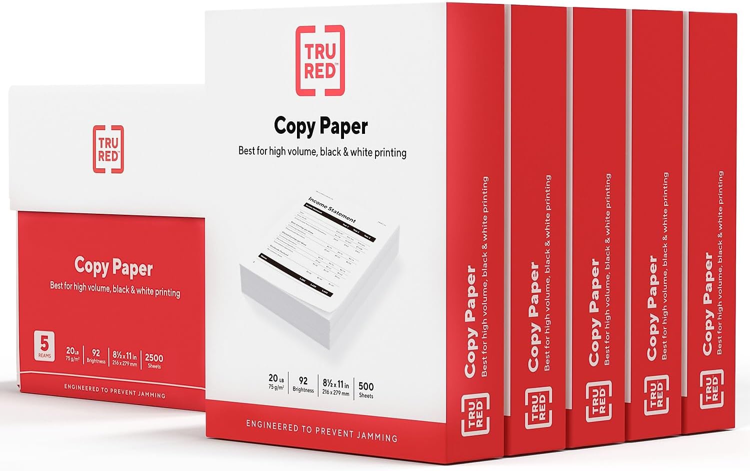 Staples TRU RED Copy & Printer Paper, 8.5 x 11, 20 lb, 92 Bright, 5,000 Sheets/Carton, White Letter Size Paper for Office, School & Home