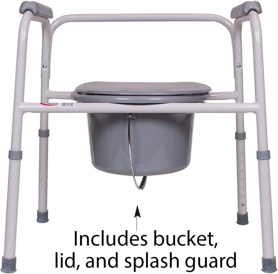 Carex 3-in-1 Folding Bedside Commode and Raised Toilet Seat, Portable Toilet Supports Up to 300lbs, Bedside Commodes for Seniors