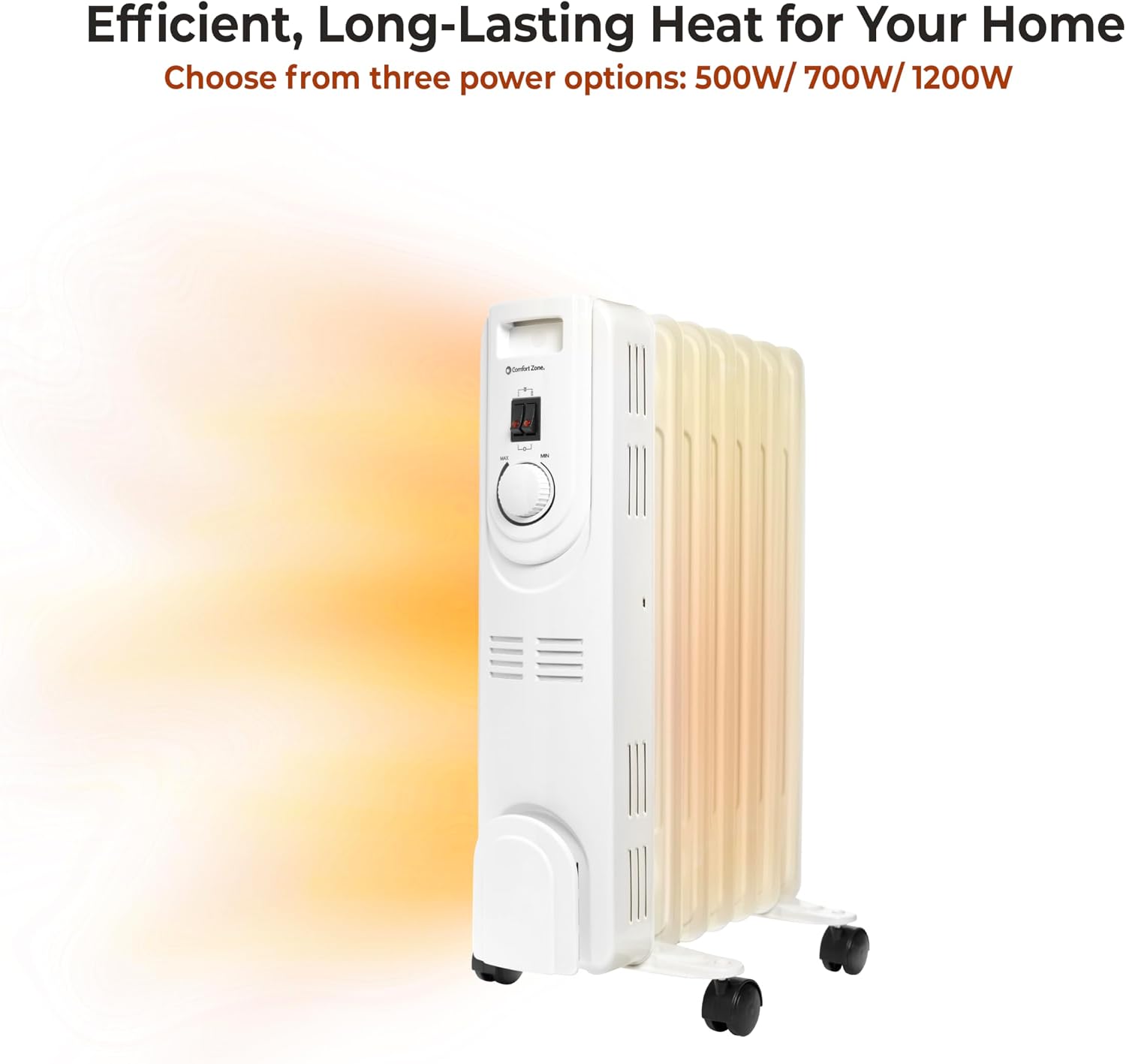 Comfort Zone Electric Oil-Filled Radiant Radiator Space Heater, Never Refill, Adjustable Thermostat, Tip-Over Switch & Overheat Protection System