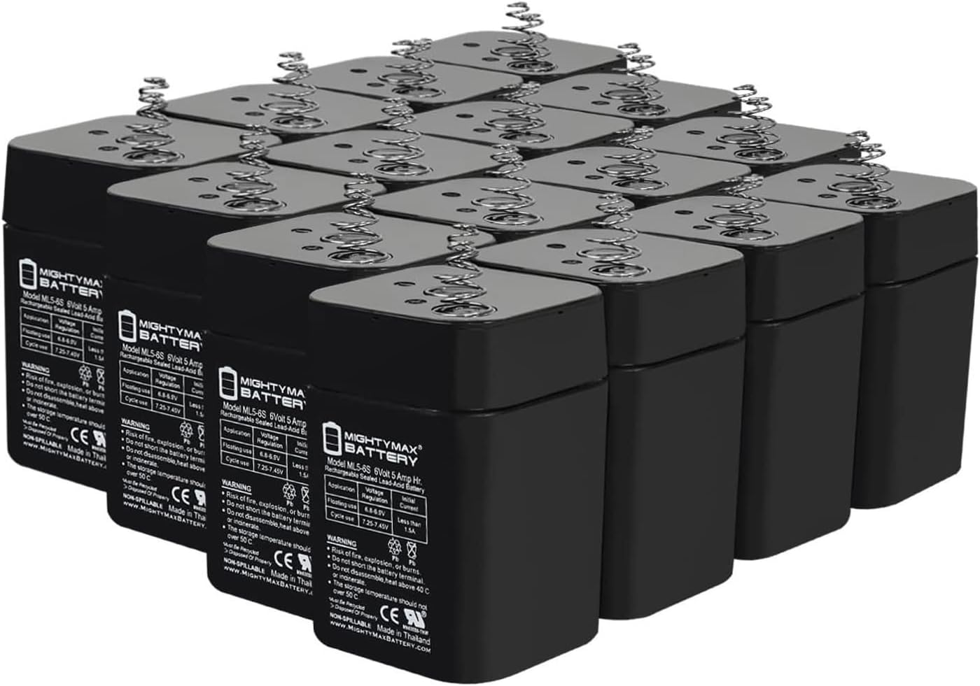 ML5-6S -6 Volt 5 AH, Spring S2 Terminal, Rechargeable SLA AGM Battery