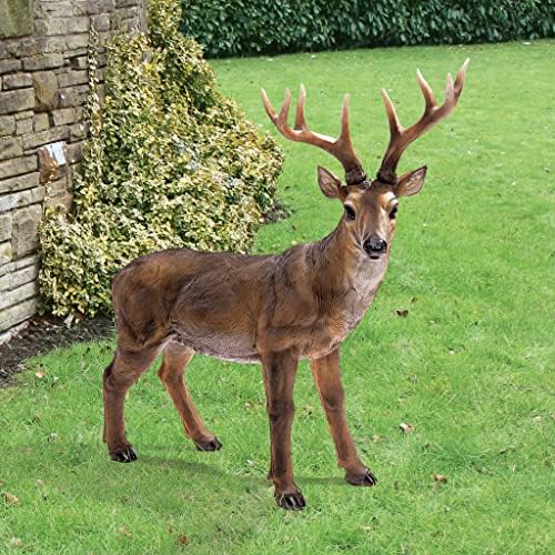 Design Toscano Big Rack Deer Buck Indoor/Outdoor Garden Decoy Animal Statue, 28 Inch Long, 24 Inch Tall, Cast Stone Resin, Brown Finish