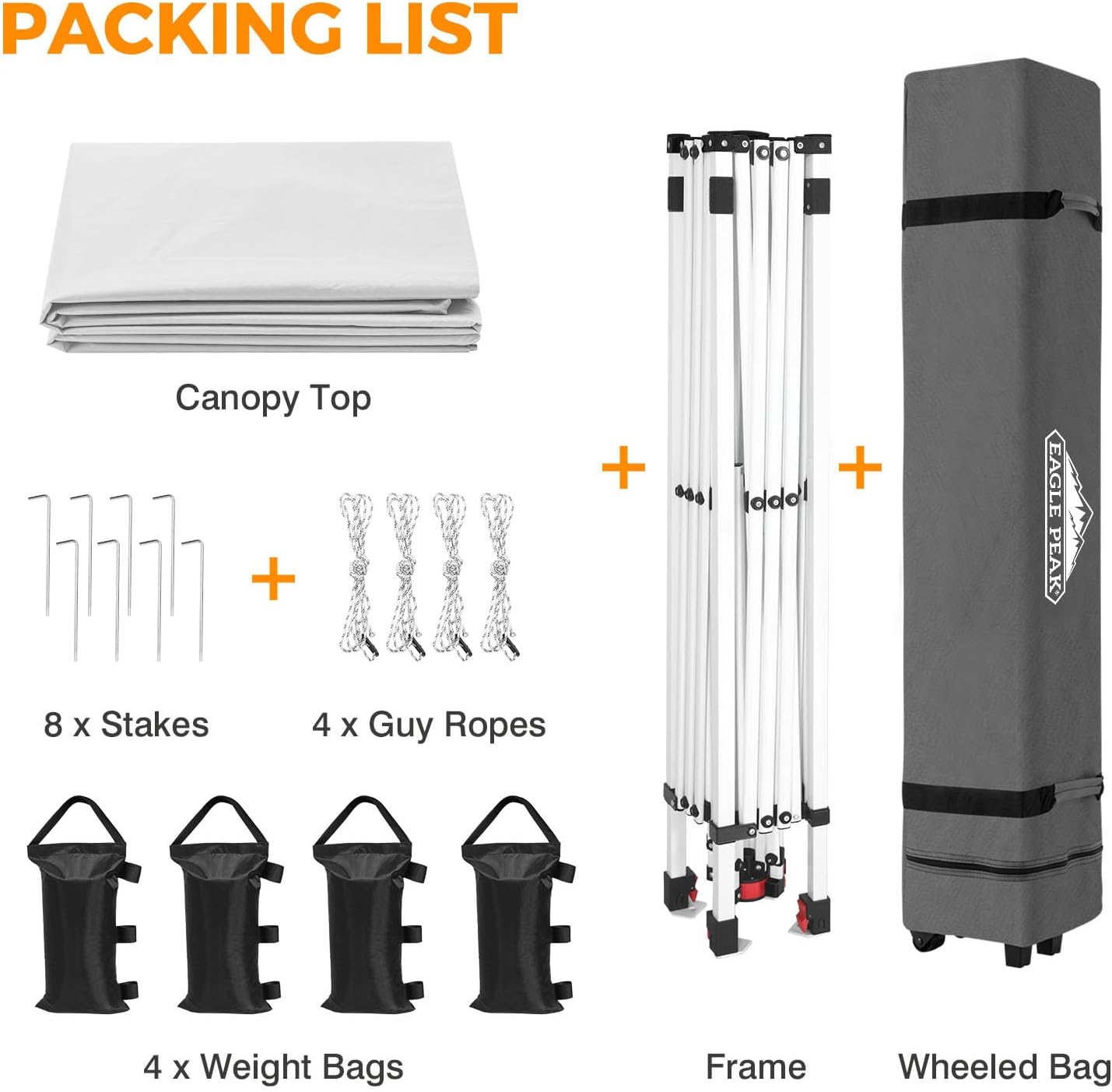EAGLE PEAK 10x10 Pop Up Canopy Tent Easy Up Canopy Outdoor, White | Patented PeakPush™ Center Lock, 1 Person Setup Portable Pop Up Tent, Beach, Markets, Camping Sport Events, Wheeled Carry Bag