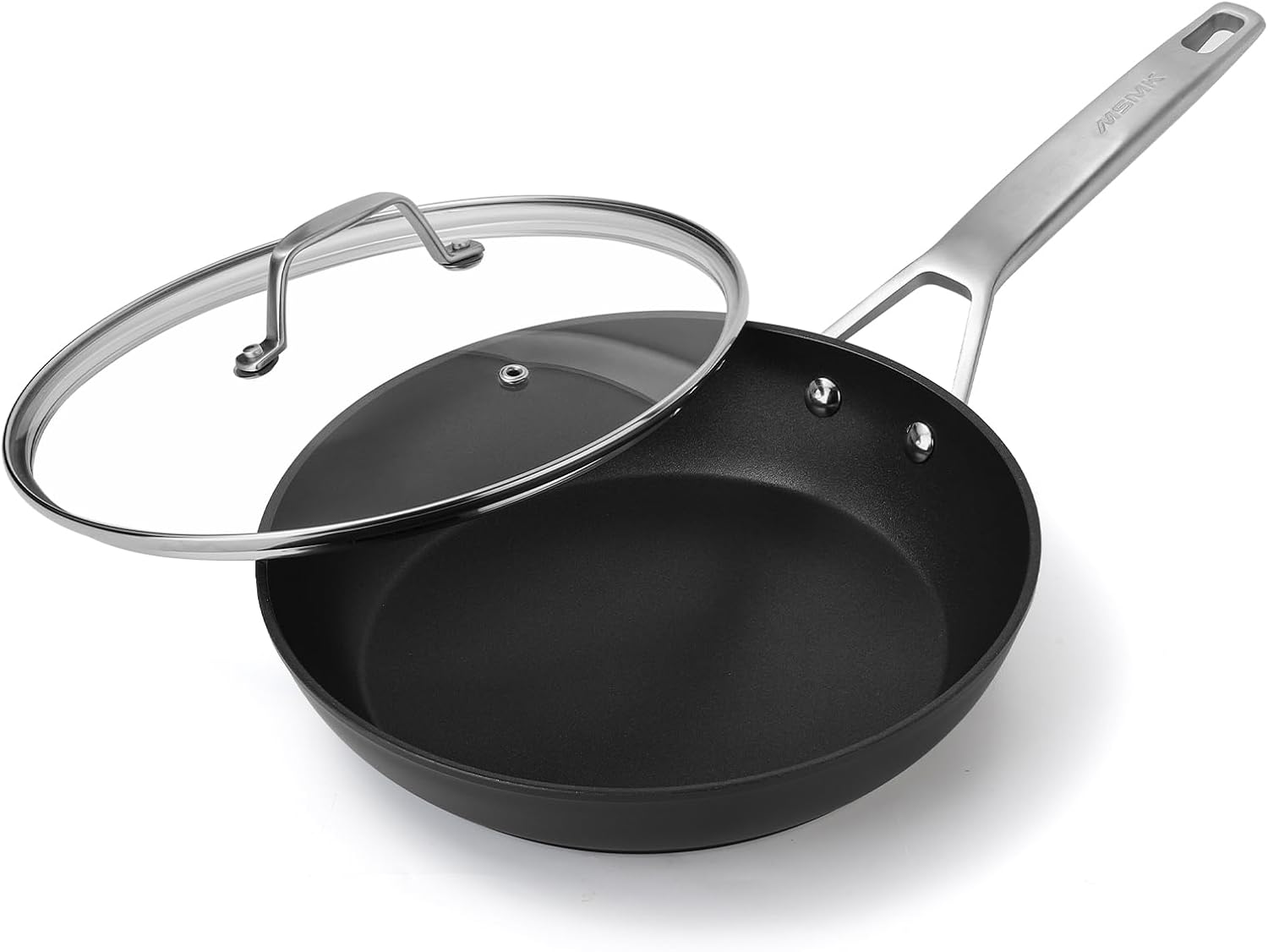 MsMk 12 Inch Nonstick Frying pan with Lid, Grey Large Cooking Pan Skillet