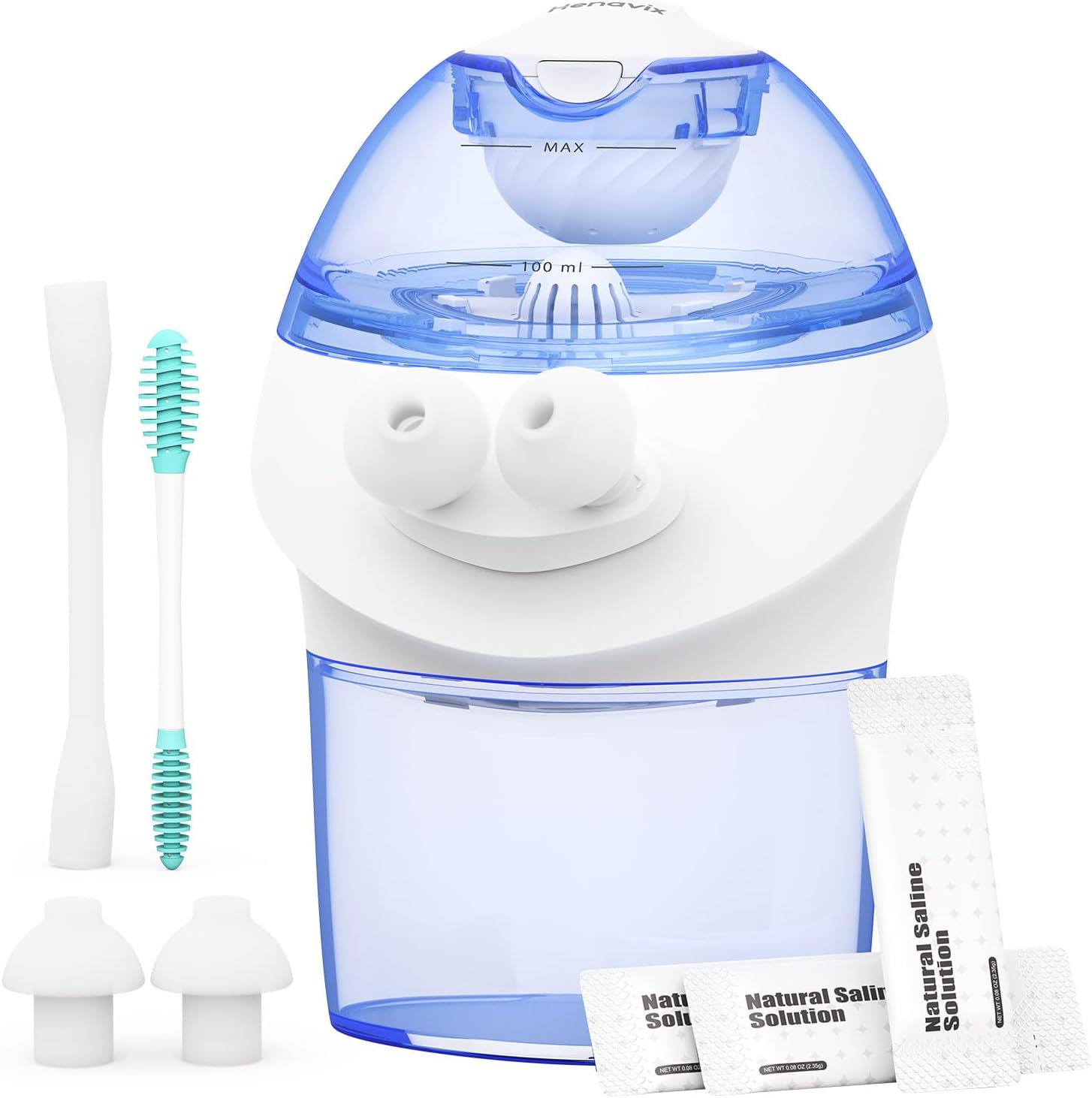 Rechargeable Nasal Irrigation System with 15 Saline Packets, Upgraded Sinus Rinse Kit with 40° Auto-Stop & Self-Cleaning, Nose Cleaner for Relieving Nasal Discomfort, Portable for Home & Travel