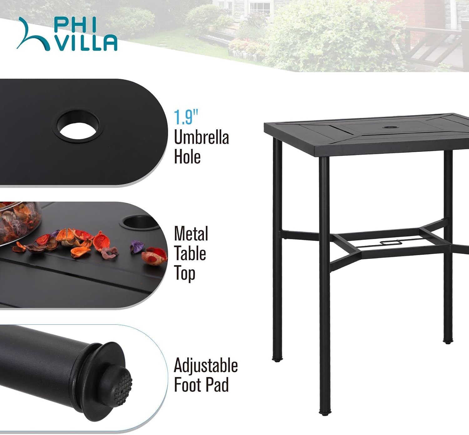 PHI VILLA Outdoor Bar Set 3 PCS Patio Bistro Table & Swivel Stools