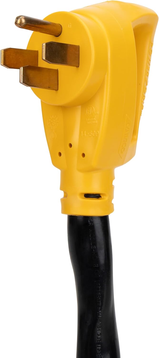 Camco Power Grip 25-Ft 50 Amp RV Extension Cord - NEMA 14-50P Male & FSS2-50R Locking Female Connectors - Rated for 125/250 V/12,500 W - Features Copper 6/3 + 8/1-Gauge Wires for Conductivity (55542)