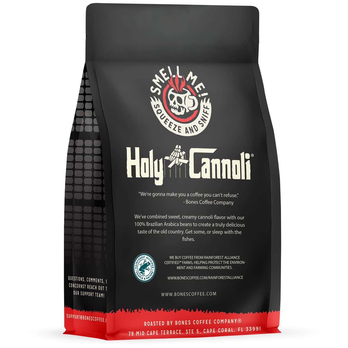 Bones Coffee Company Highland Grog, Butterscotch Caramel Flavored Coffee, Medium Roast Low Acid Arabica Beans Compatible with Auto drip and French Press Coffee Maker, 12 Oz Whole Bean