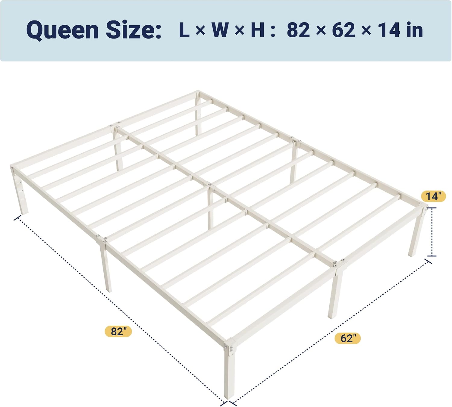 Allewie Full Size Bed Frame, 14 inch Metal Platform Beds with Storage Space, No Box Spring Needed and Easy Assembly, White