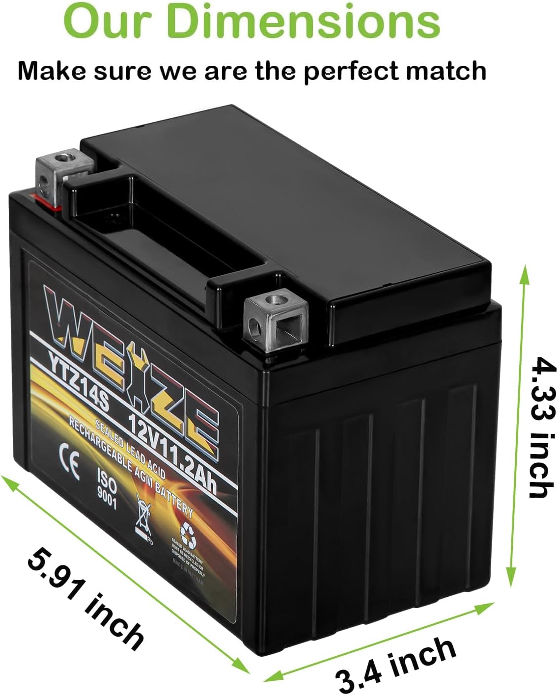 Weize YTX14 BS ATV Battery High Performance - Maintenance Free - Sealed AGM YTX14-BS Motorcycle Battery compatible with Honda Suzuki Kawasaki Yamaha scooter snowmobile