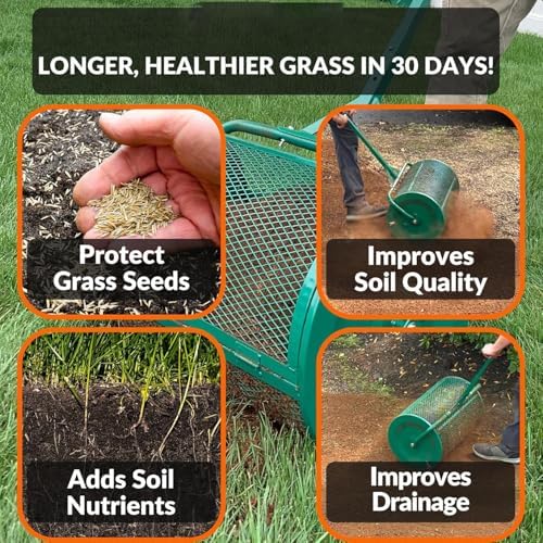 Compost Spreader, 24 Inch Compost and Peat Moss Spreader Roller with T Shaped Handle, Powder-Coated Steel Garden Peat Moss Roller