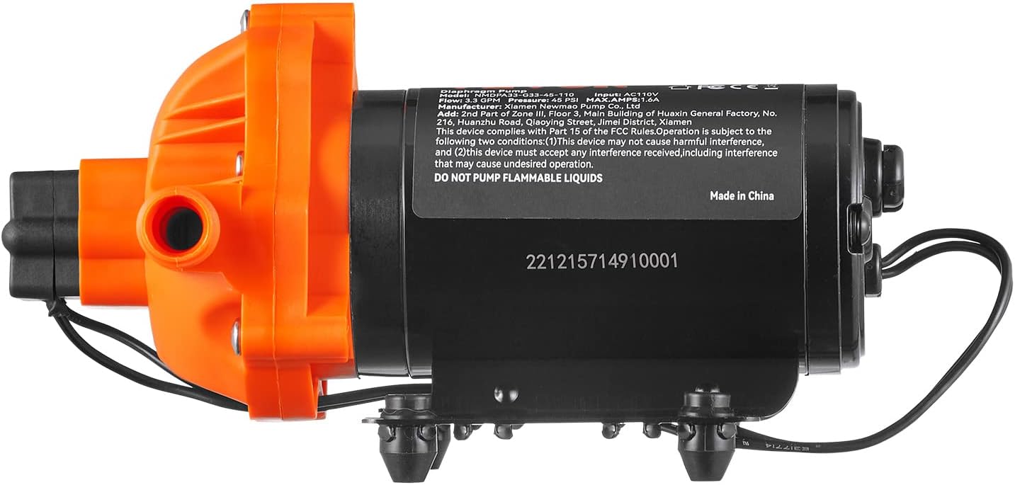 VEVOR Water Pressure Diaphragm Pump, RV Water Pump, Fresh Water Pump110V AC, 3.3 GPM, Pressure Adjustable