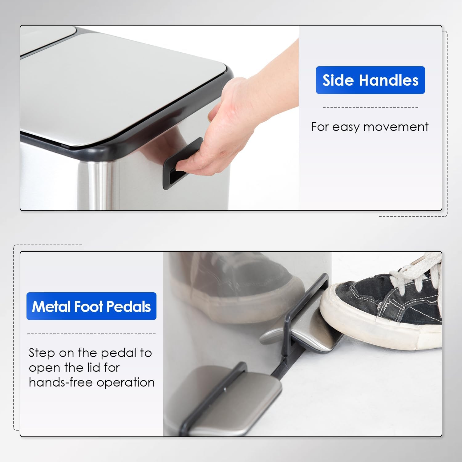 FDW | 13 Gallon Trash Can with Lid | Steel | Fingerprint-Proof | Made of Brushed Stainless Steel | Soft-Close Step Pedal | Hands-Free Use | Easy to Clean | for Kitchen, Office, Bathroom