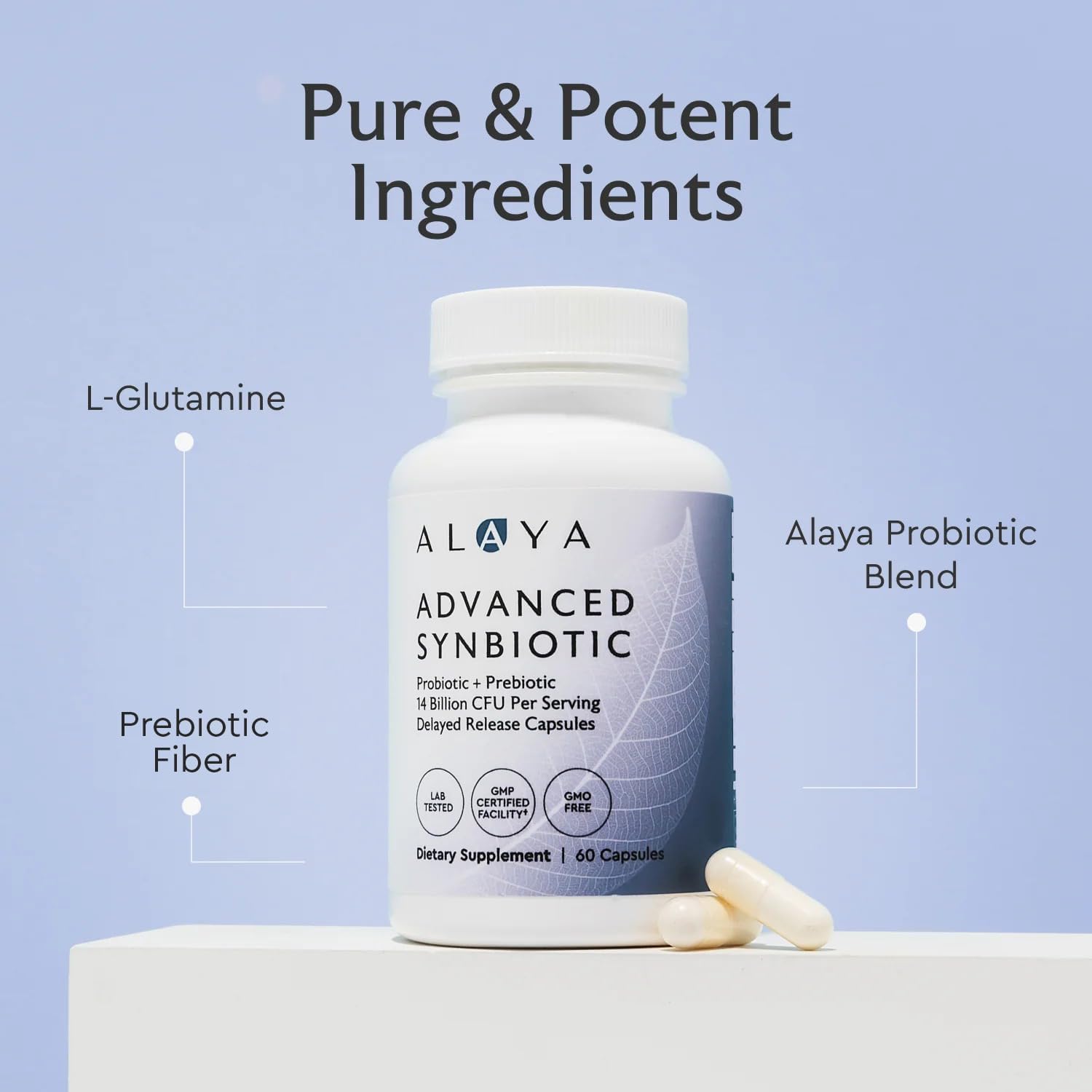 Alaya Naturals Advanced Synbiotic - Probiotic + Prebiotic - 14 Billion CFU Delayed Release Probiotic Supplement with Prebiotics from Sunfiber®