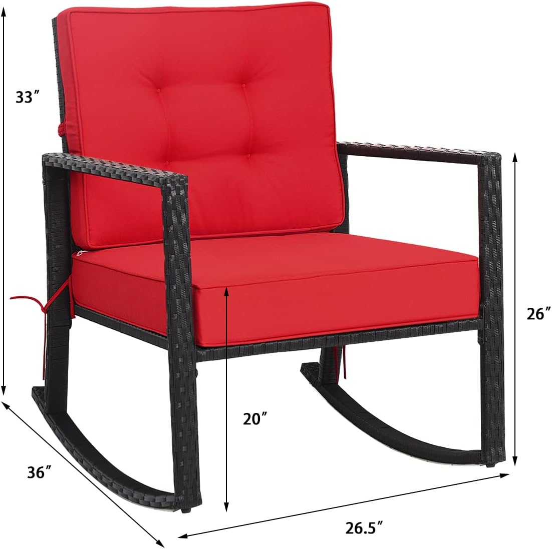 Tangkula Wicker Rocking Chair, Outdoor Glider Rattan Rocker Chair with Heavy-Duty Steel Frame