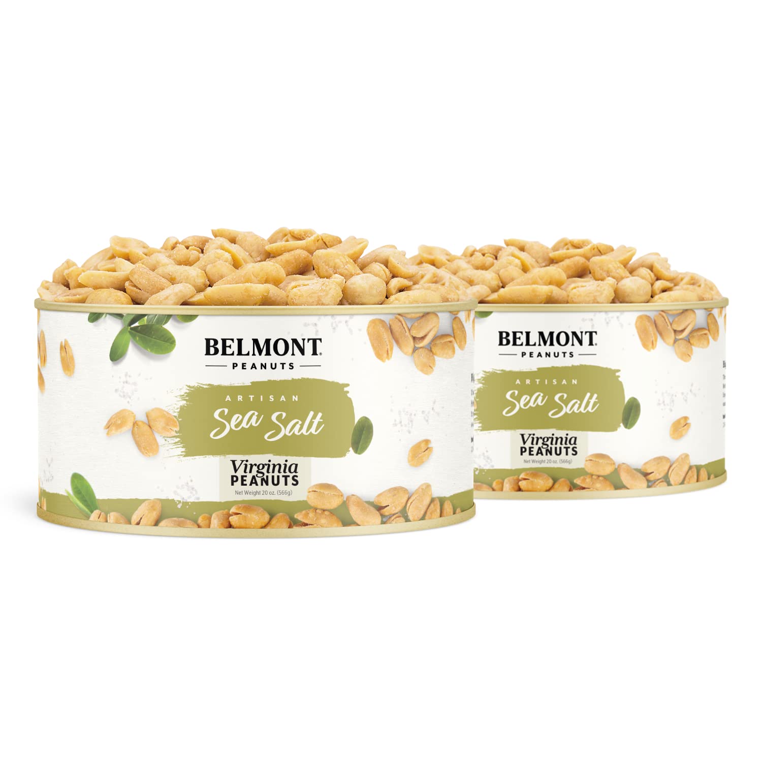 Belmont Peanuts Gourmet Sea-Salted Virginia Peanuts, 20 oz (1 Pack) – Only 3 Simple Ingredients, No Preservatives, 7g Protein – A Premium, Salty, Crunchy, Hand Seasoned Snack