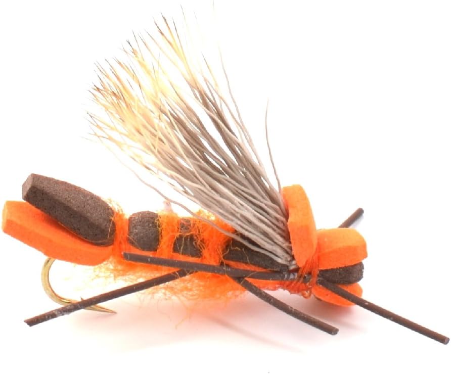 The Fly Fishing Place Bitterroot River Foam Hopper Fly Fishing Flies Assortment - 12 Flies - 2 Each of 6 Trout Flies with Fly Box