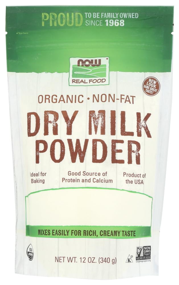 NOW Foods Non Fat Dry Milk Powder Organic, 12 ounce (Pack of 2)