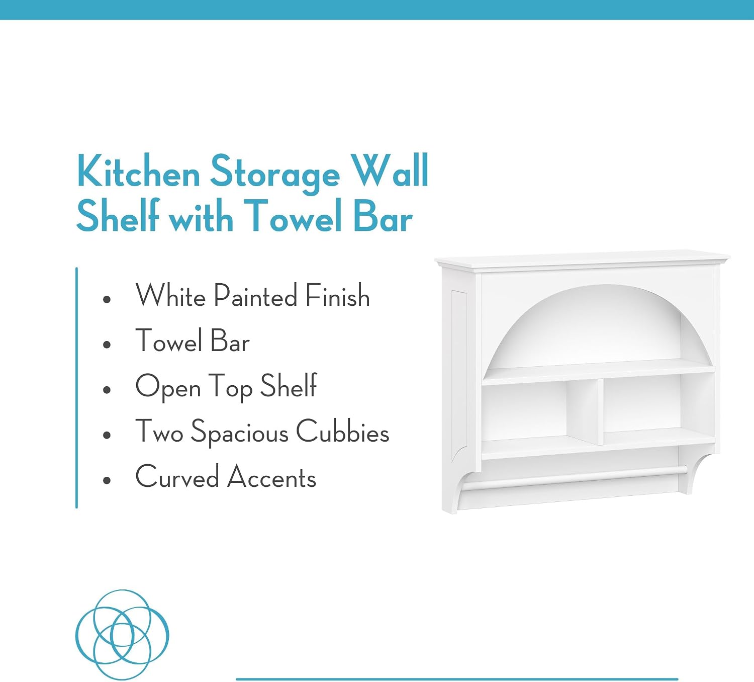 RiverRidge Kitchen Wall Shelf with Arch and Towel Bar, White | Wall-Mounted Pantry Spice Rack, 2 Shelves, Kitchen Storage Cabinet, Hand Towel Rack