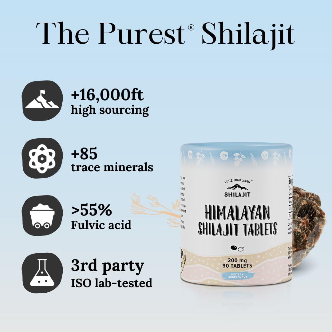 Pure Himalayan Shilajit | 100% Pure Natural Shilajit Grade A Max Potency 85+ Trace Minerals & Fulvic Acid | 3rd Party US Lab Tested | Altai Tablets