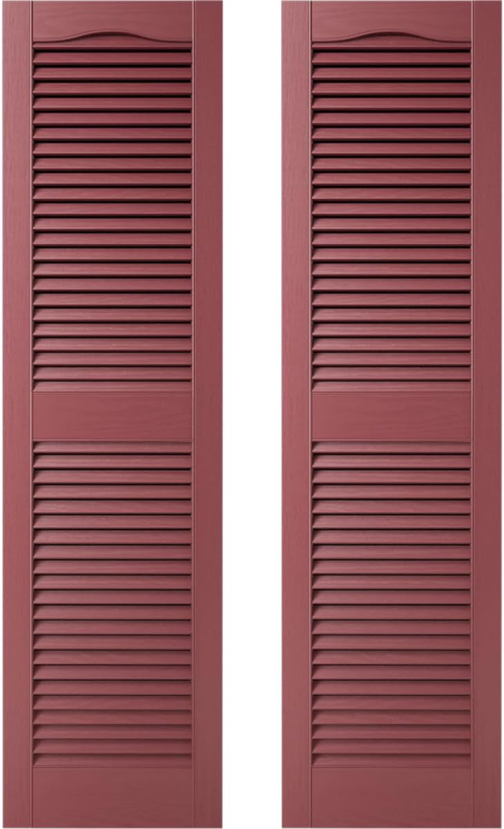 Ekena Millwork 14.5 in. W x 48 in. H Builders Edge, Standard Cathedral Top Center Mullion, Open Louver Shutters, Includes Matching Installation Spikes (Per Pair), 002 - Black