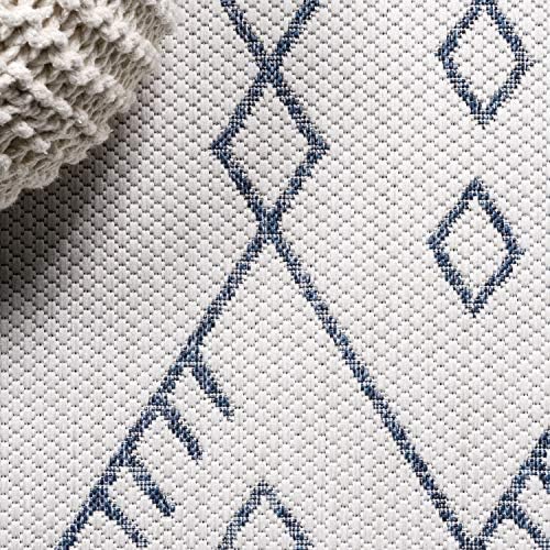 JONATHAN Y Boho Moroccan Indoor Outdoor Area Rug 3X5 Ivory/Navy, Casual for Backyard, Patio, Porch, Easy-Cleaning, High Traffic, Pet-Friendly