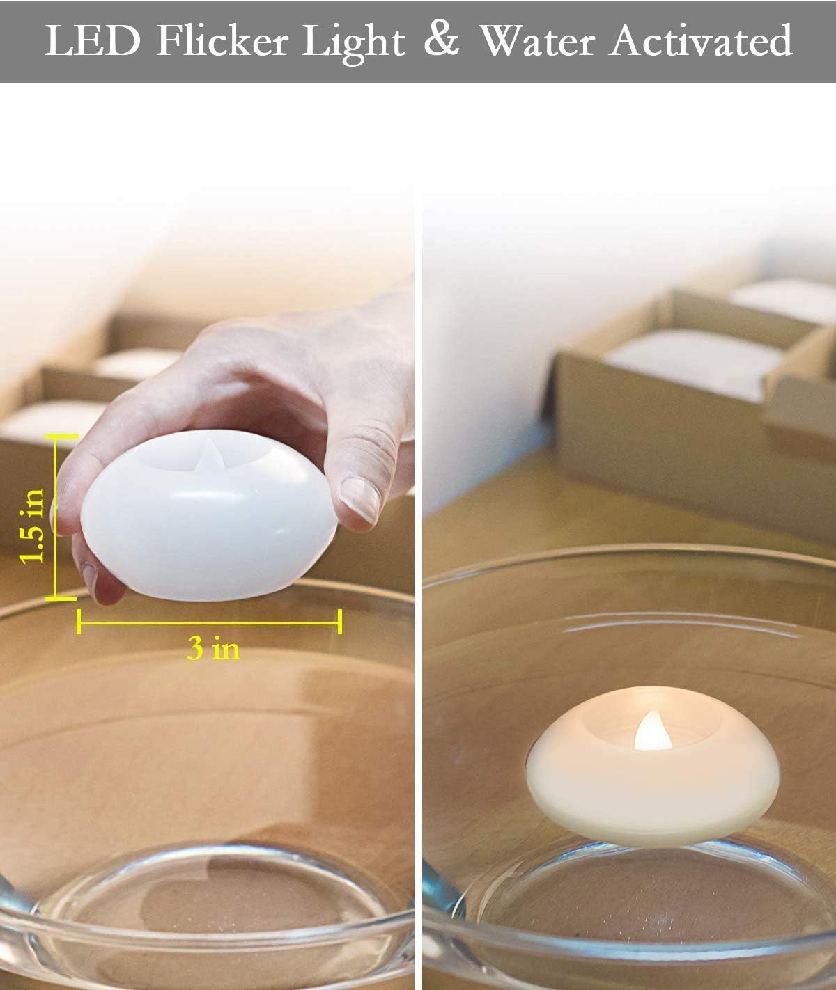 Homemory 3 Inch Flameless Floating Candles, White Real Wax, 100+ Hour, Battery Flickering Waterproof Tealights-Wedding Centerpiece, Engagement