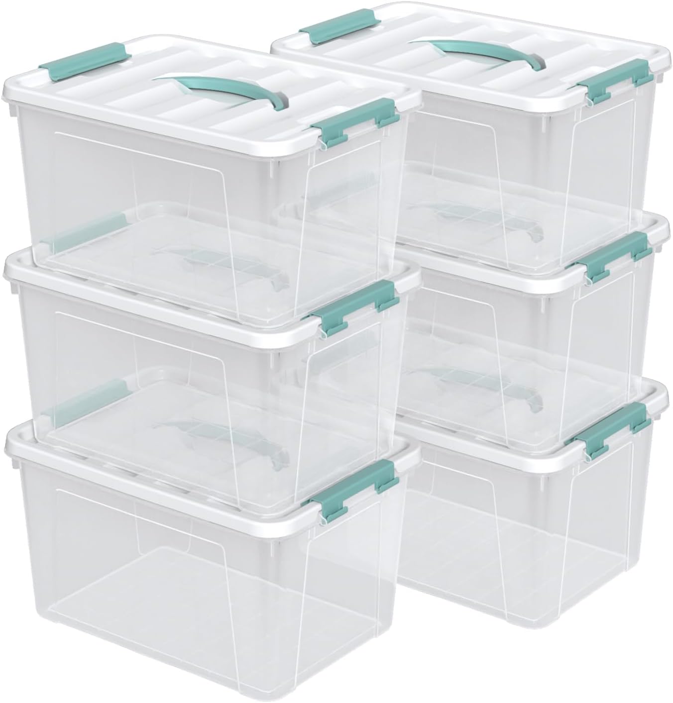 20 Quart Clear Plastic Bin with Lid, Latching Storage Box, 6 Packs