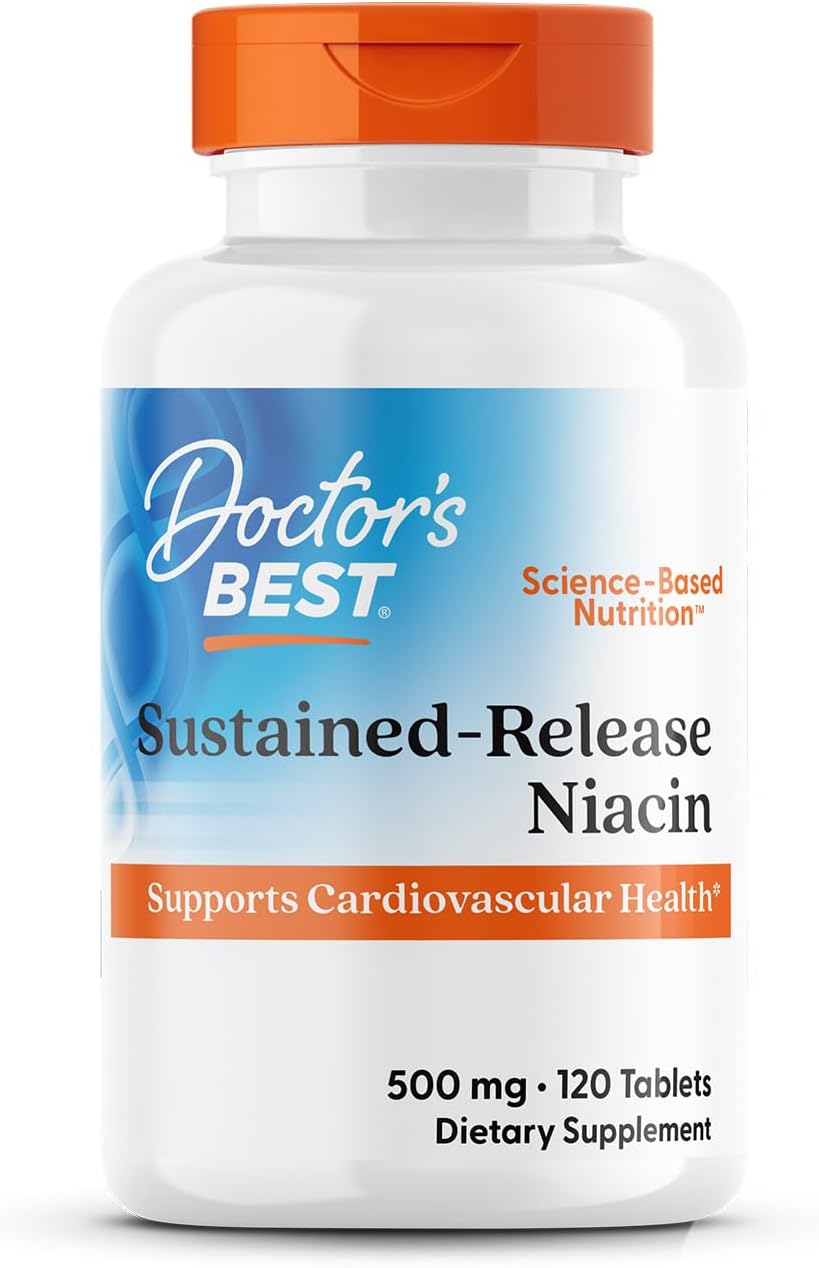 Doctor's Best Niacin 500 mg Extended Release Supplement for Men & Women - Minimizes Skin Flush, Niacin as Nicotinic Acid 500mg