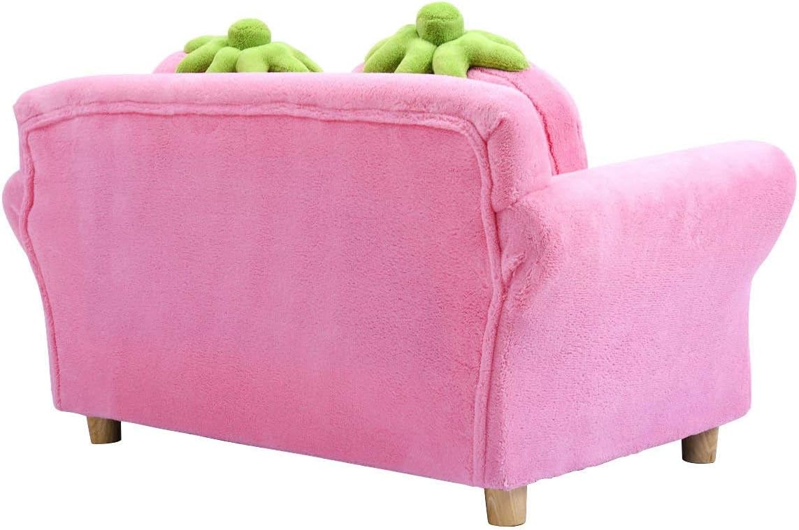 Costzon Kids Couch, Double Seat Pink Children's Sofa with 2 Strawberry Pillows, Toddler Armrest Chair for Bedroom, Living Room