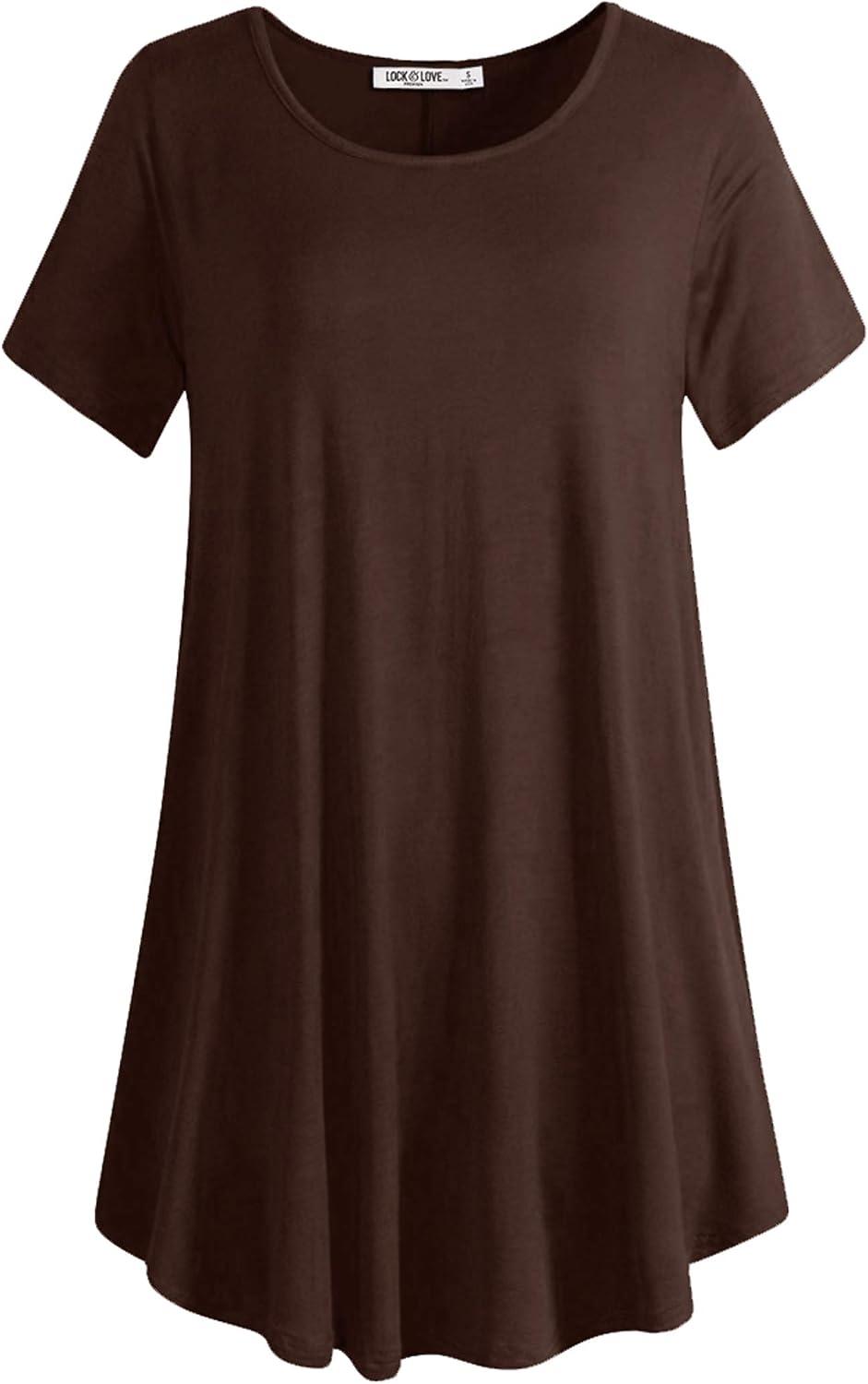 Lock and Love Women Solid Short Sleeve/Sleeveless Tunic for Leggings Swing Tunic Flare Tank Tops S-5XL Plus Size Made in USA