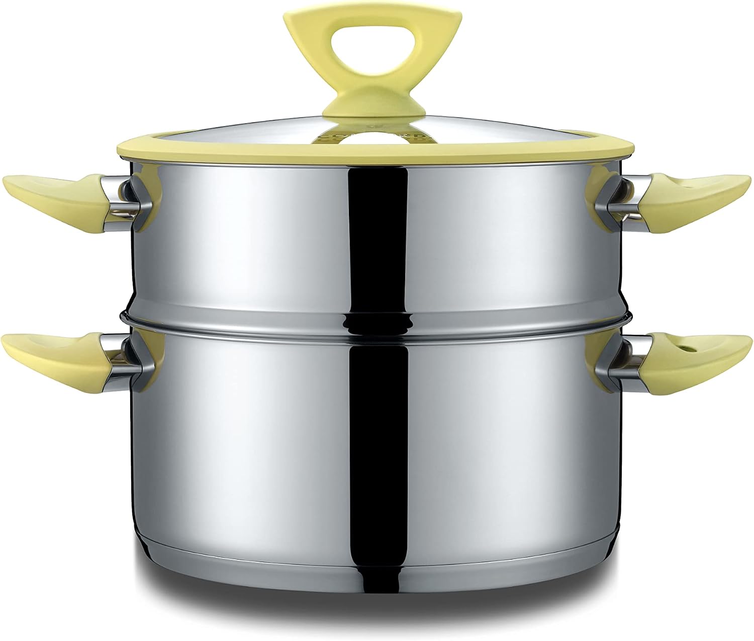 CONCORD 3 Quart Stainless Steel 3 Piece Steamer Cookware Set. Features 2 Quart Veggie Steamer and 3 Quart Cooking Pot with tempered glass lid.