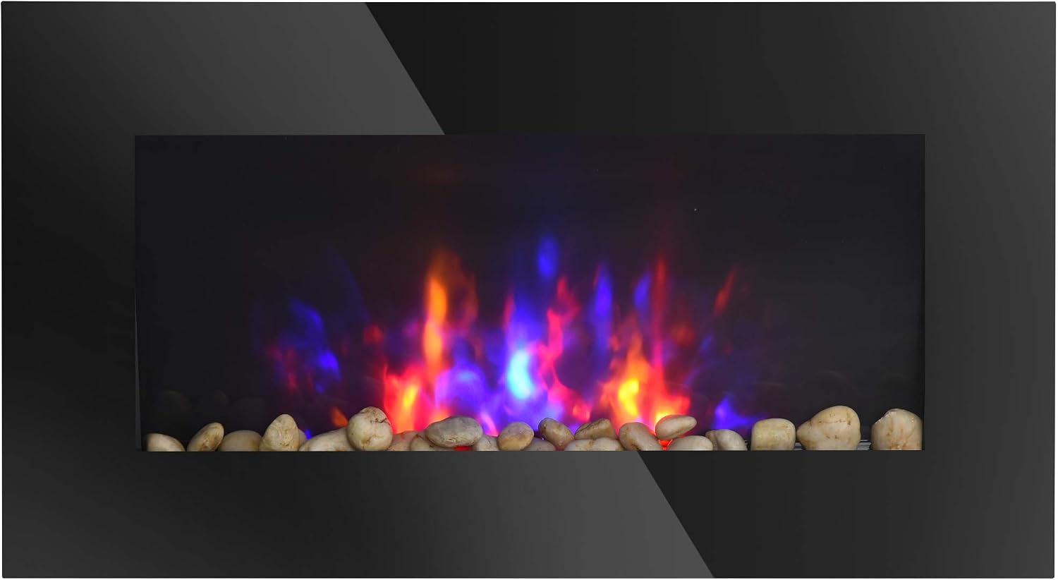 HOMCOM 29" Electric Fireplace Wall Mounted Fireplace Heater 1450W Black