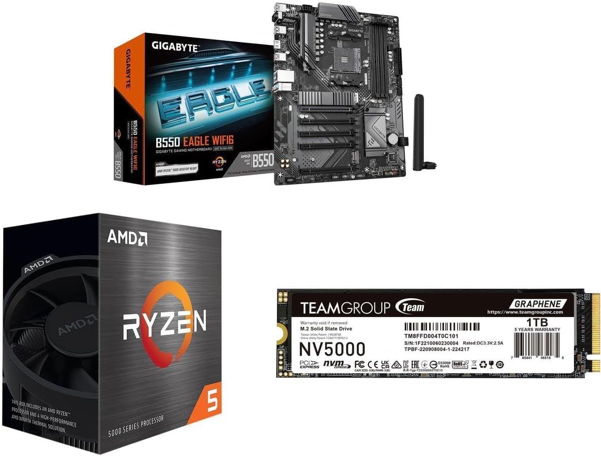 NEWEGG Motherboard CPU Memory Combo - B550M Micro ATX Motherboard Bundle with Ryzen 5 5500 6-Core 3.6 GHz CPU and 16GB (2 x 8GB) 288-Pin PC RAM DDR4 3600 Desktop Memory